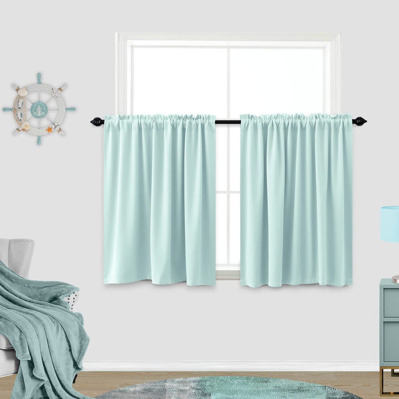 KOUFALL Mint Green Curtains for Kitchen WindowLight Blocking Blackout Bathroom Valances for Windows24 Inch LengthAqua
