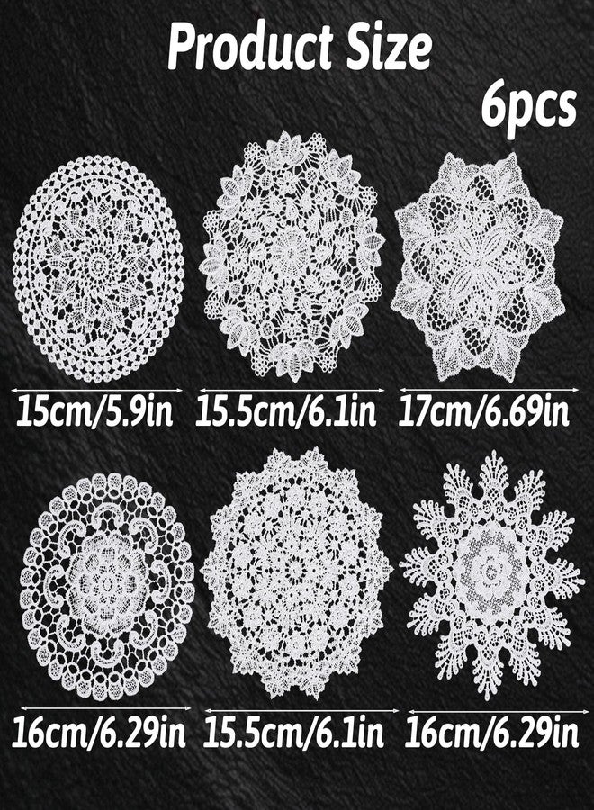 Ajcotahm 6PCS White Vintage Crochet Doilies, 6 to 7 Inch Vintage Crochet Doilies Round Lace Placemats Handmade Coasters, Rustic Table Decor for Kitchen Dining Wedding Party - Image 2