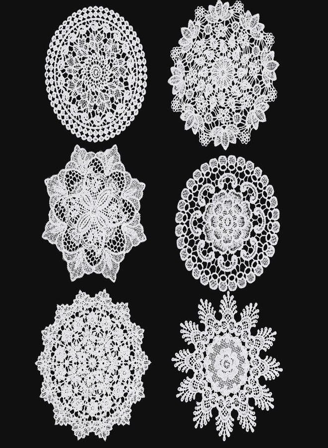 Ajcotahm 6PCS White Vintage Crochet Doilies, 6 to 7 Inch Vintage Crochet Doilies Round Lace Placemats Handmade Coasters, Rustic Table Decor for Kitchen Dining Wedding Party - Image 1
