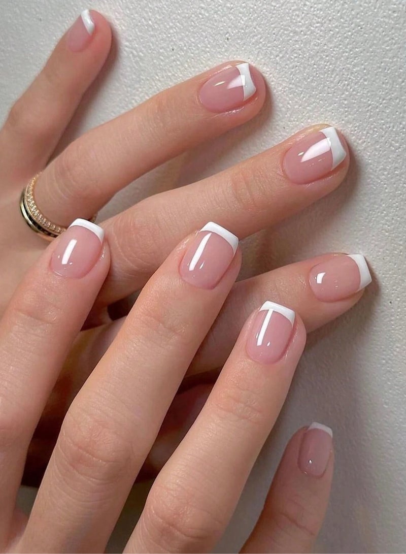 اظافر تركيب فرنسيه بتصميم مربع تحتوي العلبه على 24 ظفر مع مبرد اظافر و صمغ - Image 1