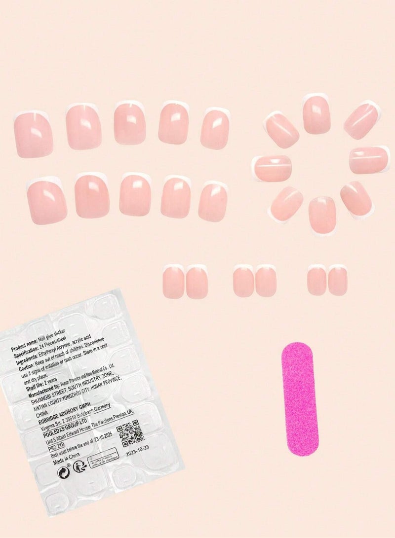 اظافر تركيب فرنسيه بتصميم مربع تحتوي العلبه على 24 ظفر مع مبرد اظافر و صمغ - Image 2