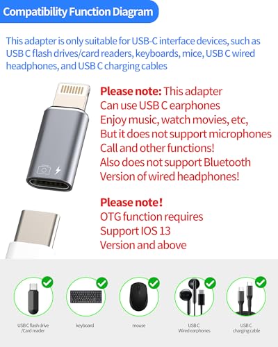 WASRUYI OTG Audio Adapter USB-C to Lightning (2 Pack)for iPhone for iPad for Apple Devices Cable Female to Male Connector Card Reader Headphone Camera Charging Port Dongle Type C Adaptor Earphones Accessories - Image 3