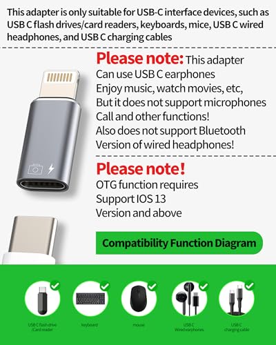 WASRUYI OTG Audio Adapter USB-C to Lightning (2 Pack)for iPhone for iPad for Apple Devices Cable Female to Male Connector Card Reader Headphone Camera Charging Port Dongle Type C Adaptor Earphones Accessories - Image 2