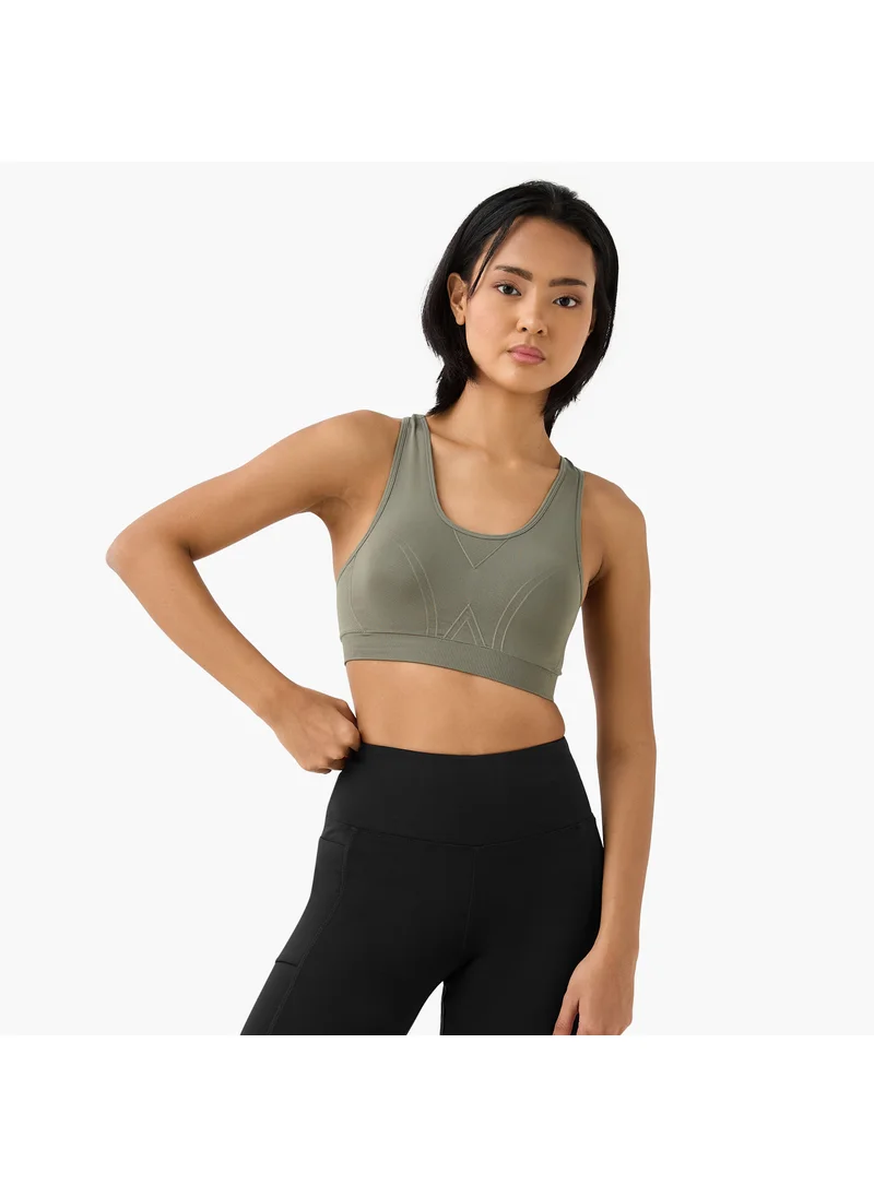 ADOT Textured Racerback Sports Bra with Scoop Neck