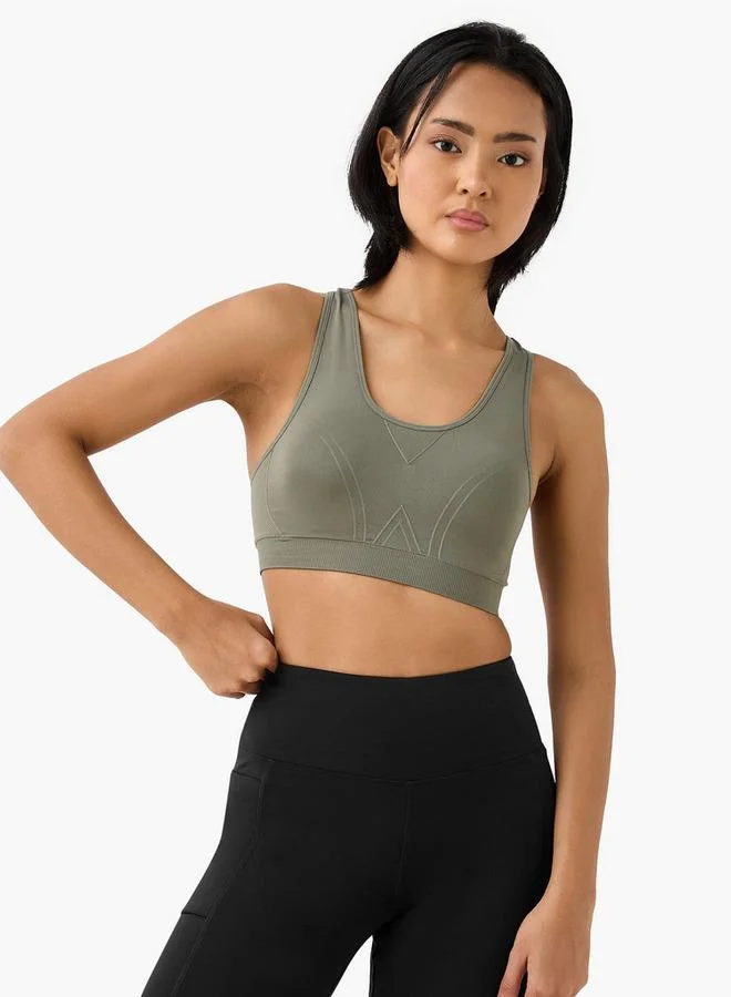 ADOT by Splash Textured Scoop Neck Sports Bra with Removable Pads and Racerback