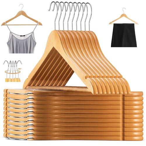ROLLYWARE Wooden Cloth Hangers, Heavy Duty Wooden Hangers for Coats, Jacket, Dress, Sarees, Pants, Scarfs & Other Clothes, Durable & Versatile, Smooth Finish with 360° Swivel Hook Set of 20 - Image 1