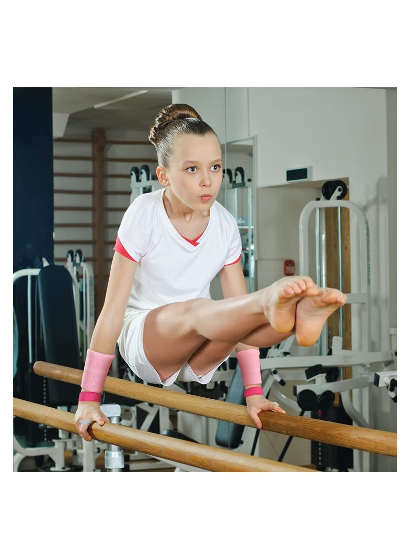 4 Pack Kids Gymnastics Grips, Gymnastics Palm Guard, Pink Gymnastic Hand Grips Athletic Pink Wrist Bands Terry Cloth Sweat Bands Girls Sports Accessories for Kids Basketball Tennis Football Baseball