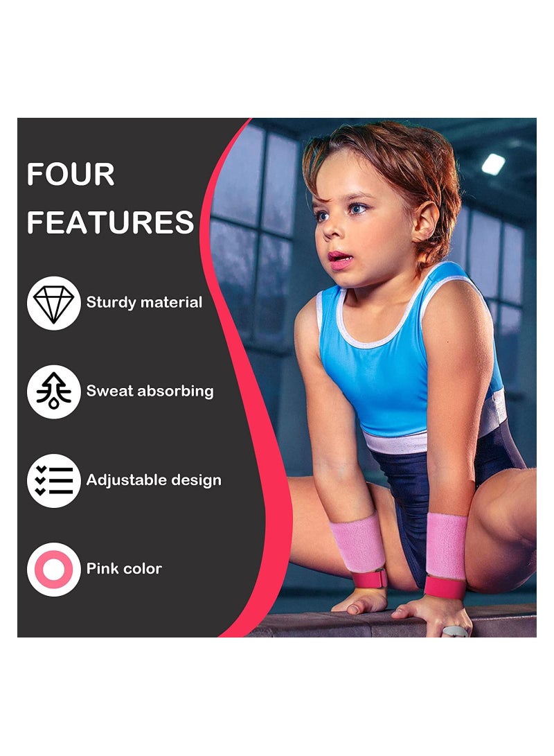 4 Pack Kids Gymnastics Grips, Gymnastics Palm Guard, Pink Gymnastic Hand Grips Athletic Pink Wrist Bands Terry Cloth Sweat Bands Girls Sports Accessories for Kids Basketball Tennis Football Baseball