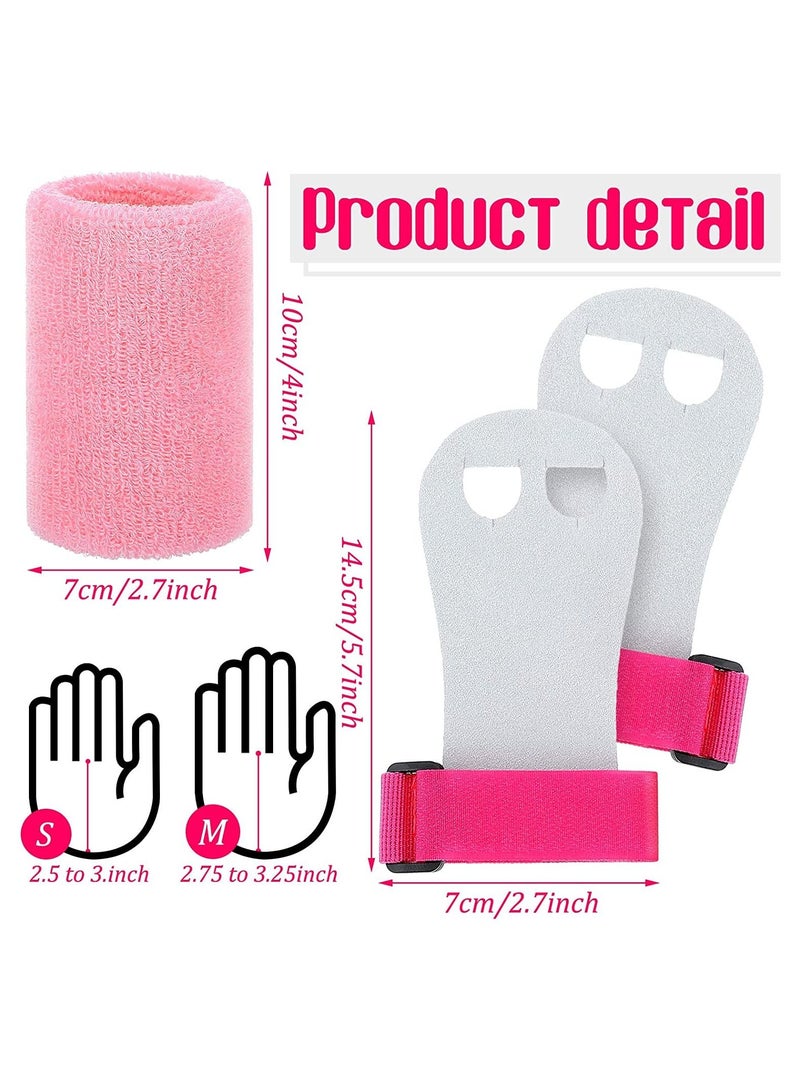 4 Pack Kids Gymnastics Grips, Gymnastics Palm Guard, Pink Gymnastic Hand Grips Athletic Pink Wrist Bands Terry Cloth Sweat Bands Girls Sports Accessories for Kids Basketball Tennis Football Baseball