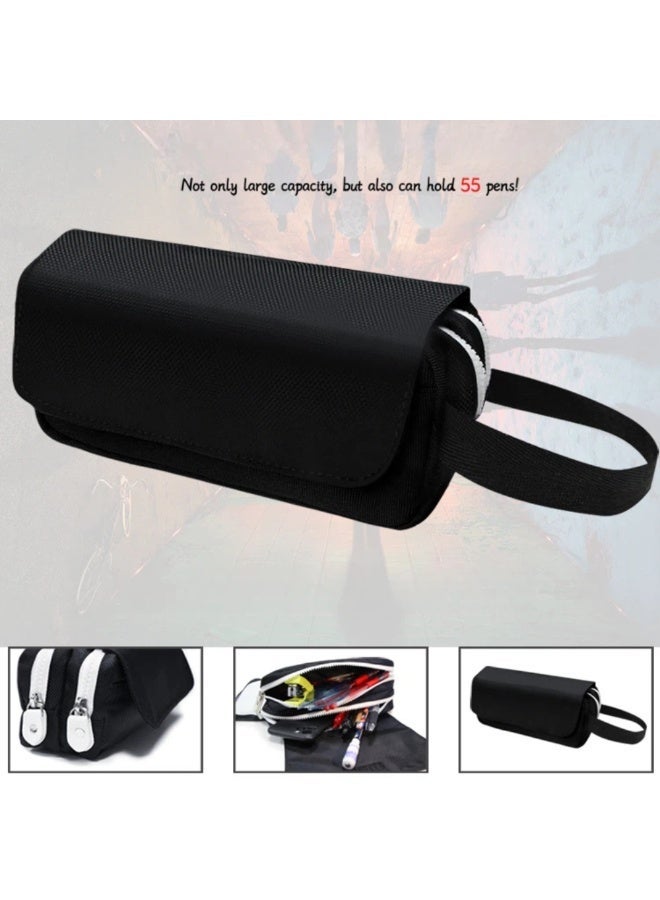 Stranger Things Style Pattern Black Nylon Pencil Case | Large Capacity Student Stationery Pouch | Retro Zipper Closure Pen Bag - Image 3