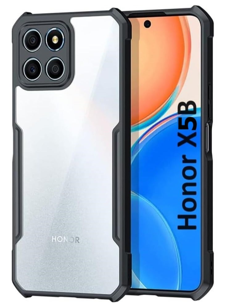 جراب خلفي شفاف صلب من مادة البولي كربونات مع إطار أسود مقاوم للصدمات من مادة TPU الفاخرة لحماية عدسة الكاميرا بزاوية 360 درجة لهاتف Honor X5B - Image 1