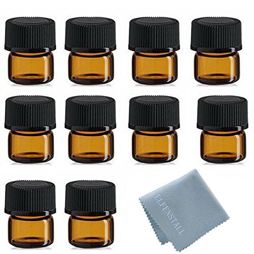 Elfenstall 100pcs 1ml 14 dram Amber Mini Glass Bottle 1cc Amber Sample Vial Small Essential Oil Bottle Travel Must  1PC Glass Clean Cloth
