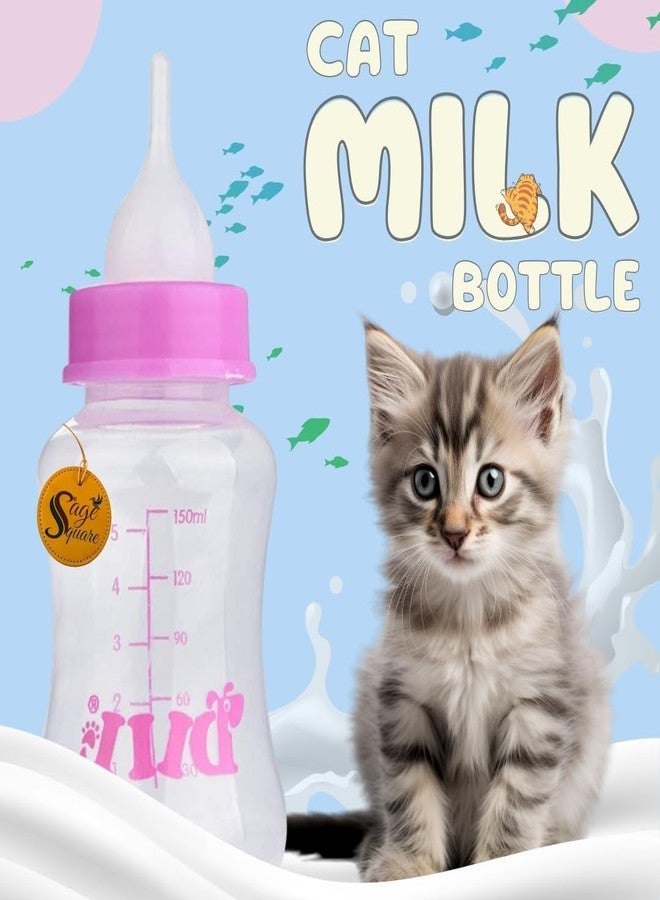 Sage Square Pet Milk Feeding Nursing Bottle Kit 150ml with Naples and Cleaning Brush for New Born Kitten, Ergonomic Design for Comfortable Feeding Sessions (Color May Varry) - Image 2