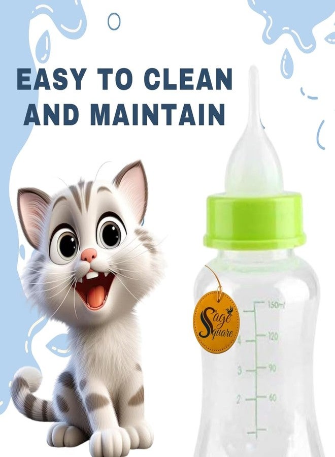 Sage Square Pet Milk Feeding Nursing Bottle Kit 150ml with Naples and Cleaning Brush for New Born Kitten, Ergonomic Design for Comfortable Feeding Sessions (Color May Varry) - Image 5