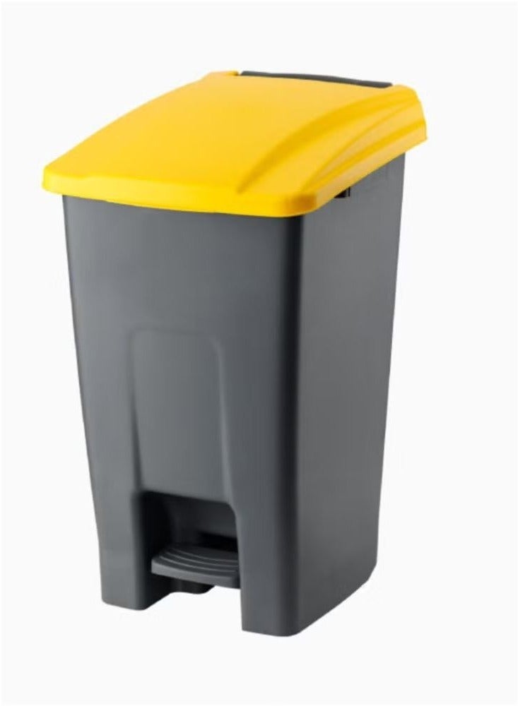 بلانيت سلة مهملات  70لتر بلانيت مع دواسة قدم ومقبض من البلاستيك الصلب المستخدم في المدارس والمستشفيات والجامعات ومراكز التسوق باللون الأصفر - Image 1