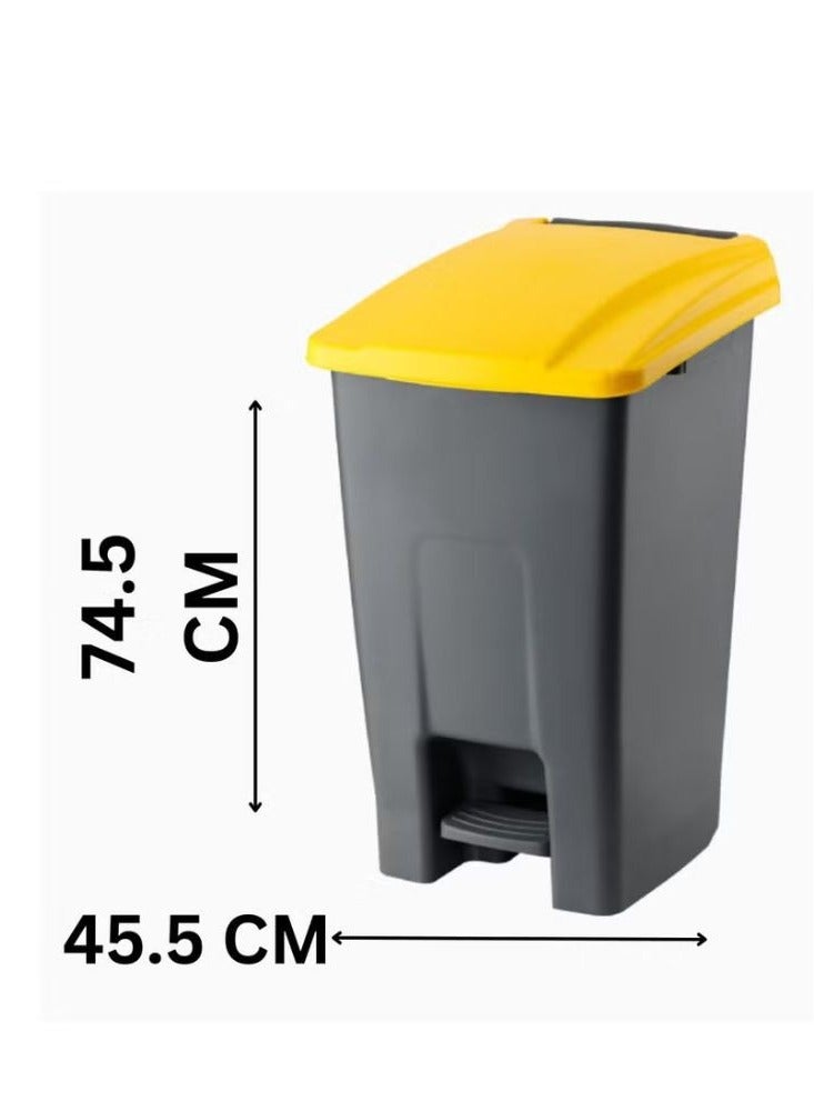 بلانيت سلة مهملات  70لتر بلانيت مع دواسة قدم ومقبض من البلاستيك الصلب المستخدم في المدارس والمستشفيات والجامعات ومراكز التسوق باللون الأصفر - Image 2