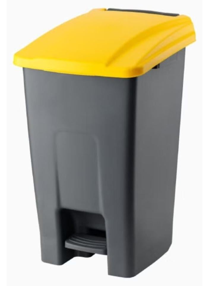 Planet  70 liter garbage container trash basket with foot pedal & handel hard plastic material used in schools hospital universities malls yellow - Image 1