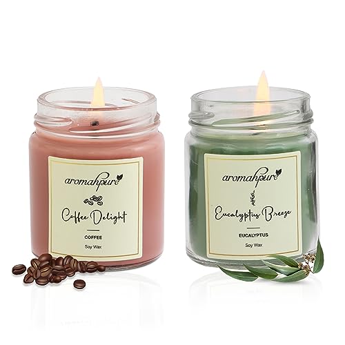 Aromahpure Scented Candle (54x 2Hours) |Eucalyptus Breeze- Eucalyptus, Coffee Delight- Coffee Scented Candle|100% Soy Wax, Smokeless Candle|Pack of 2| Long Lasting Aroma Candles|Home D�cor - Image 1