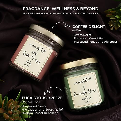 Aromahpure Scented Candle (54x 2Hours) |Eucalyptus Breeze- Eucalyptus, Coffee Delight- Coffee Scented Candle|100% Soy Wax, Smokeless Candle|Pack of 2| Long Lasting Aroma Candles|Home D�cor - Image 4