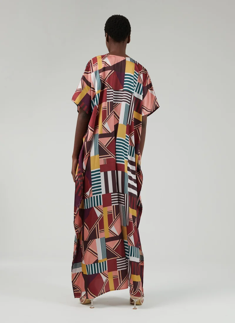 leem Multicolor Abstract Print Kaftan
