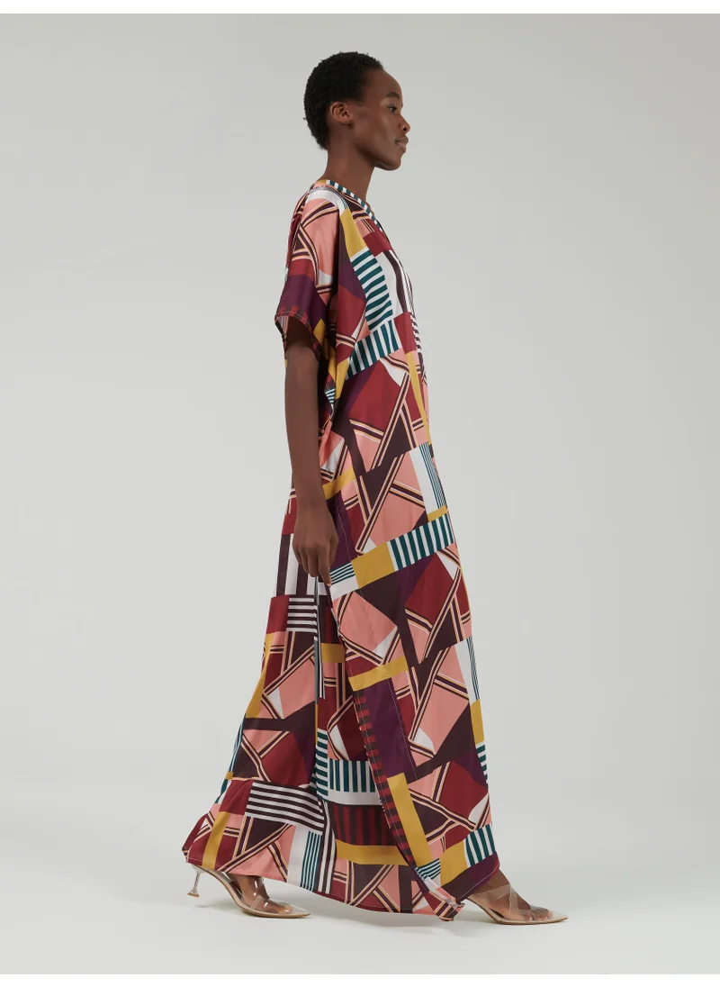 leem Multicolor Abstract Print Kaftan