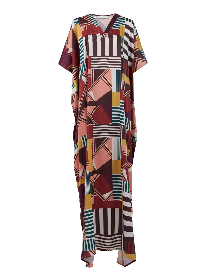 leem Multicolor Abstract Print Kaftan