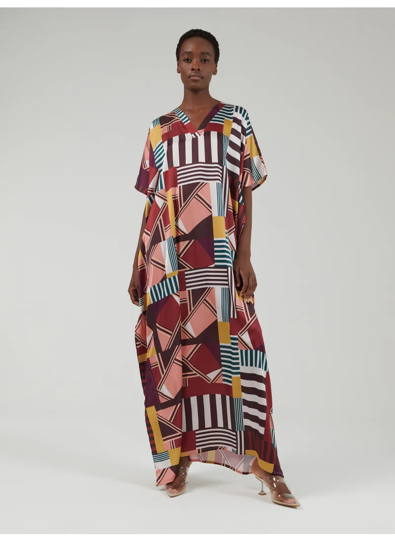 leem Multicolor Abstract Print Kaftan