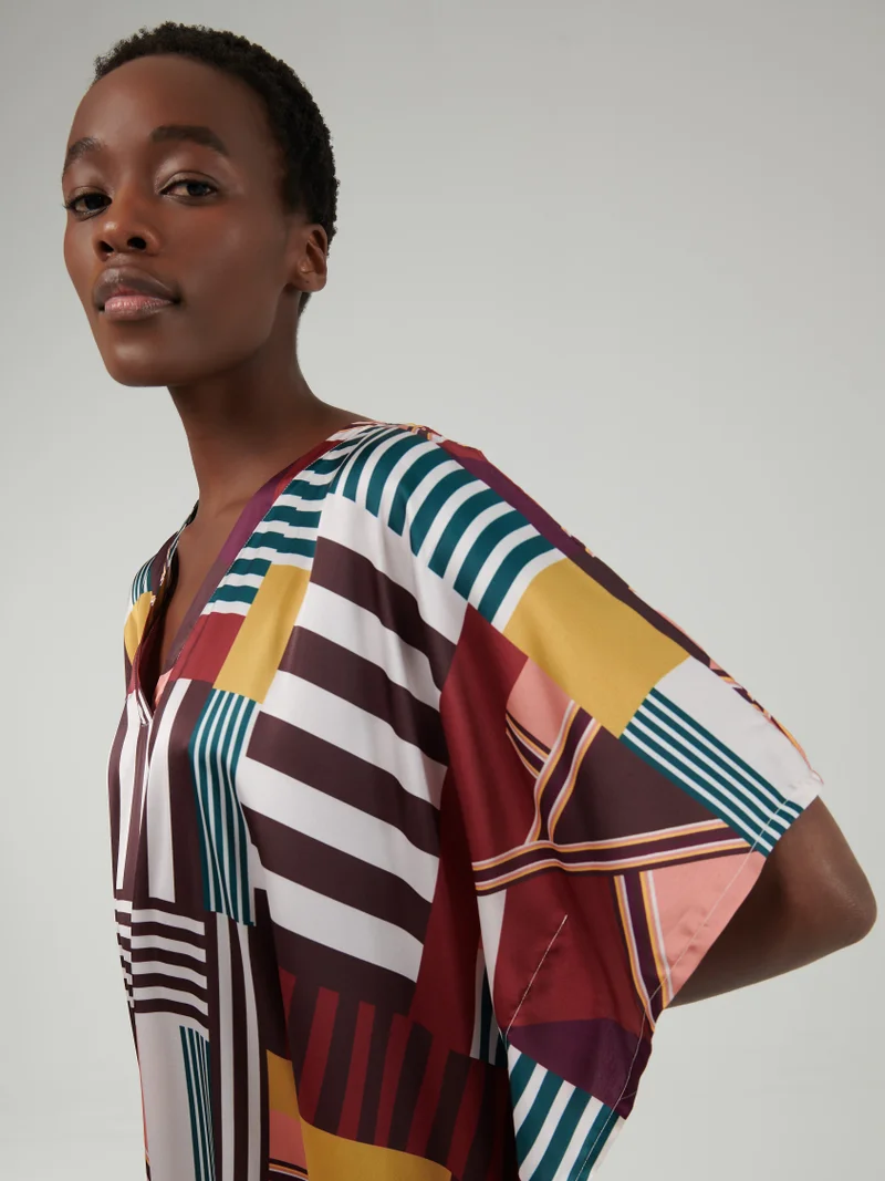 leem Multicolor Abstract Print Kaftan