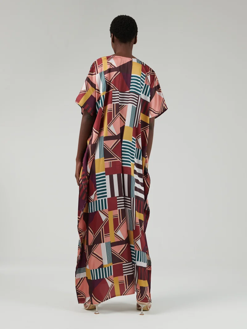 leem Multicolor Abstract Print Kaftan