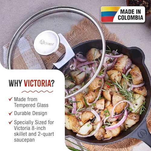 VICTORIA 8-Inch Tempered Glass Skillet Lid with Stainless Steel Airflow Knob | Fits Cast Iron Skillets | Oven & Dishwasher Safe - Image 2
