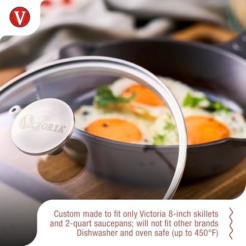 VICTORIA 8-Inch Tempered Glass Skillet Lid with Stainless Steel Airflow Knob | Fits Cast Iron Skillets | Oven & Dishwasher Safe - Image 3