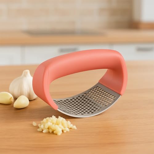 SUPERMOM Garlic Crusher - Curve Garlic Press with Stainless Steel Blade & ABS Handle, Handheld Crushing Tool, Mincer Tool for Kitchen, Durable & Portable Effortless Crushing, Chopping & Mincing (1 Pc) - Image 2