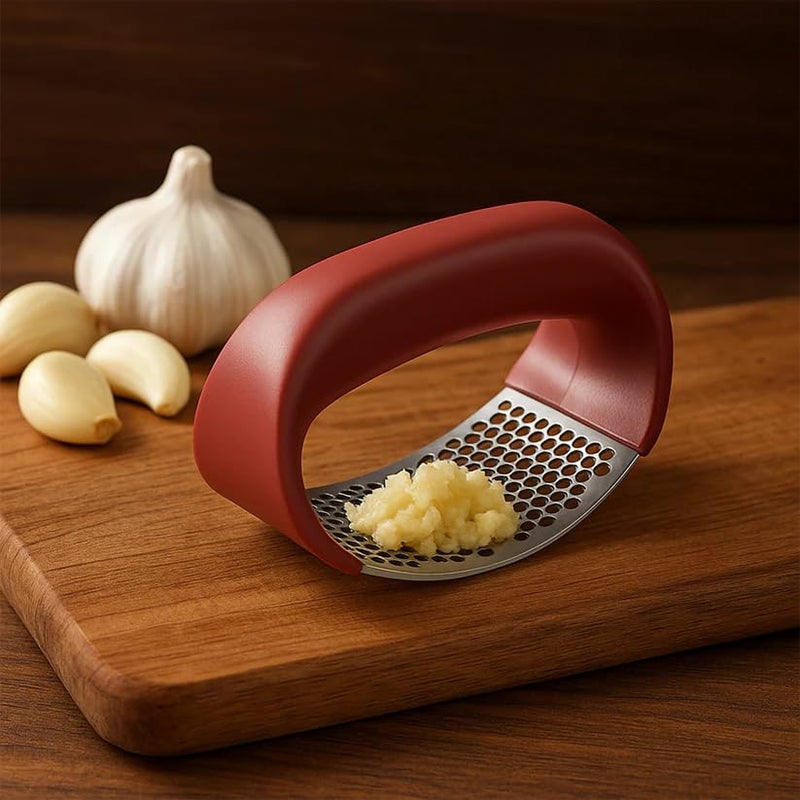 SUPERMOM Garlic Crusher - Curve Garlic Press with Stainless Steel Blade & ABS Handle, Handheld Crushing Tool, Mincer Tool for Kitchen, Durable & Portable Effortless Crushing, Chopping & Mincing (1 Pc) - Image 1