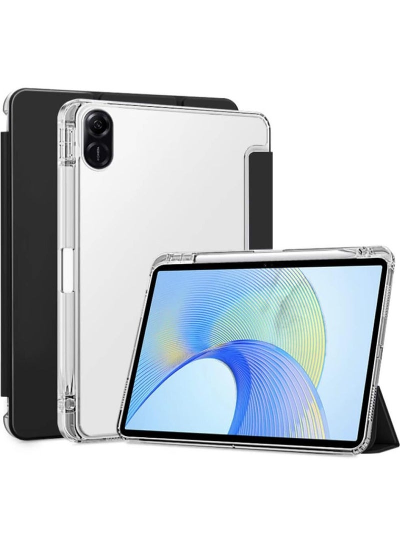 VKL Compatible with Honor Pad X8a / X9 11 inch (2024) Tablet Unid Series Triple Fold Transparent Case With Pencil Holder and Auto Sleep Wake (Black) - Image 1