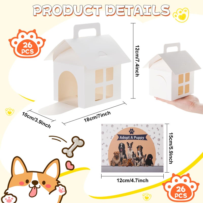LOVYNO 26 Pcs Dog Party Favor Boxes with Pet Adoption Certificate, Dog House Shape Treat Gift Boxes with Holes, Adopt A Puppy Party Supply Boxes for Pet Adoption Theme DIY Crafting Party - Image 2