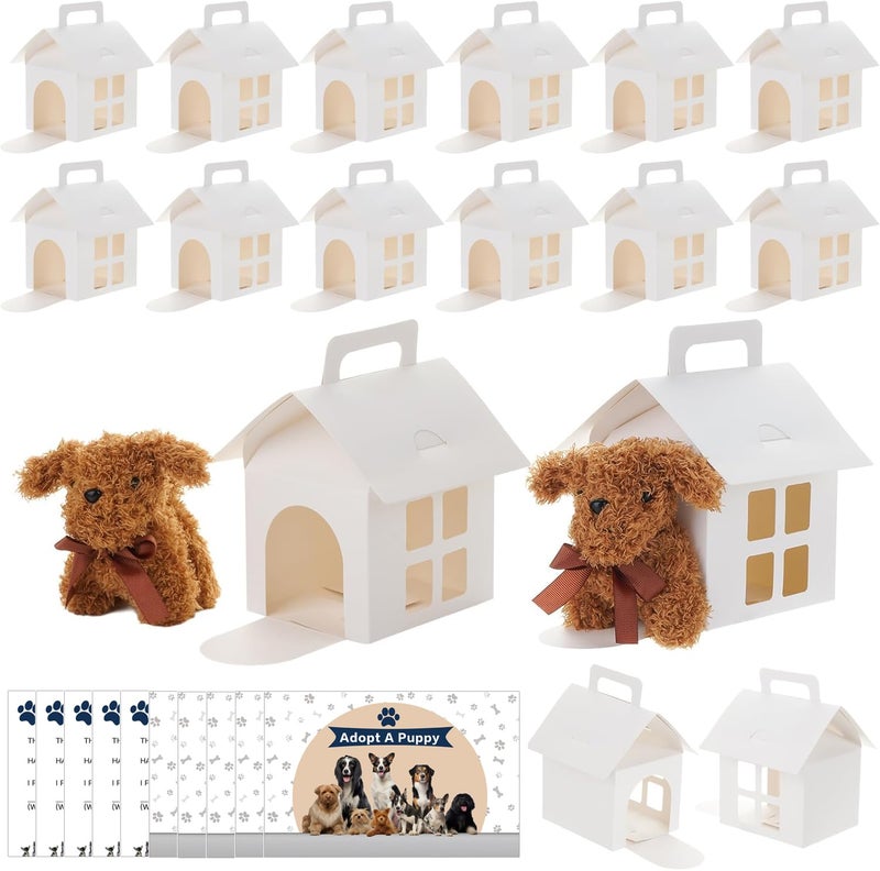LOVYNO 26 Pcs Dog Party Favor Boxes with Pet Adoption Certificate, Dog House Shape Treat Gift Boxes with Holes, Adopt A Puppy Party Supply Boxes for Pet Adoption Theme DIY Crafting Party - Image 1