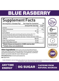 NBL Natural Amino Energy - Pre Workout With Green Tea, Bcaa, Amino Acids, Keto Friendly, Green Coffee Extract, Blue Raspberry, 270 G, 30 Servings  - Image 2
