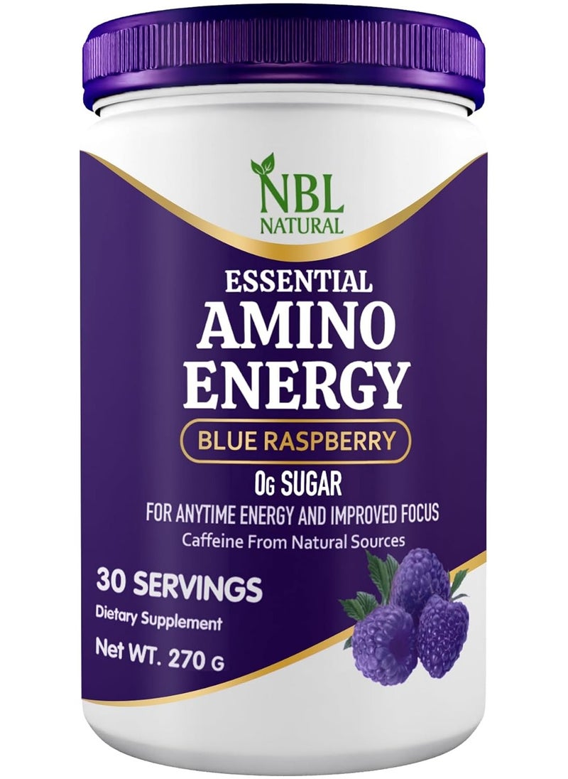 NBL Natural Amino Energy Pre Workout With Green Tea Bcaa Amino Acids Blue Raspberry 270 G 30 Servings  - Image 1