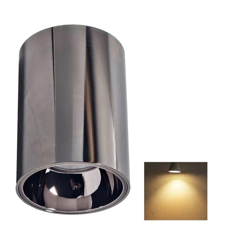 Mufasa 6 Watts Black Chrome Finish LED Round Surface Light Cylindrical Shape Indoor Ceiling Mounted Spot Light Down Light Aluminum Body (Warm White) - Image 1