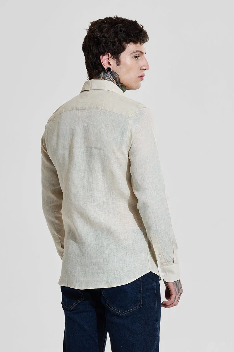 Snitch Beige Beige Slim Fit 100% Linen Shirt for Men | Best Price UAE