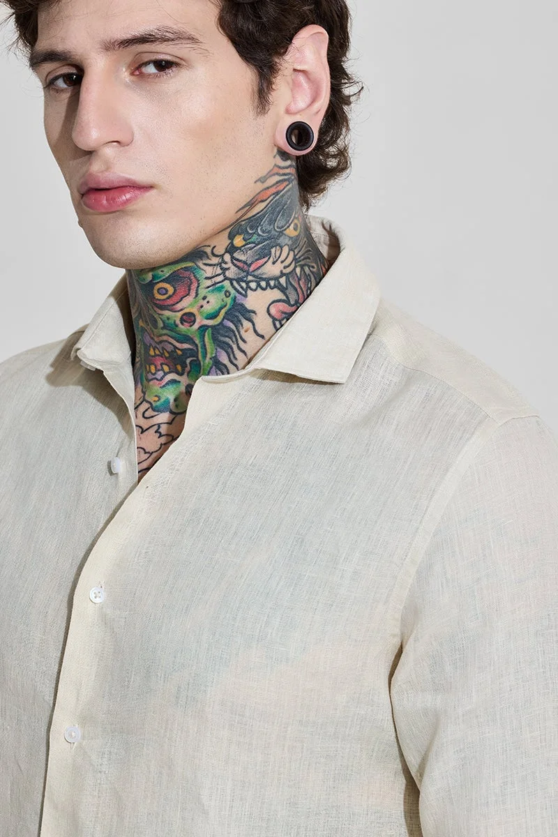Snitch Beige Beige Slim Fit 100% Linen Shirt for Men | Best Price UAE