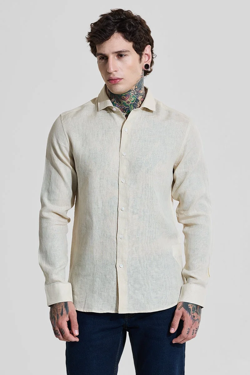 Snitch Beige Beige Slim Fit 100% Linen Shirt for Men | Best Price UAE