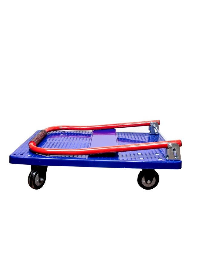 makute 200kg Foldable Platform Hand Truck, Heavy Duty Blue Trolley with Non-Slip Surface and Silent Wheels, Portable Push Cart for Warehouse and Home - MKFPHT10200 - Image 2