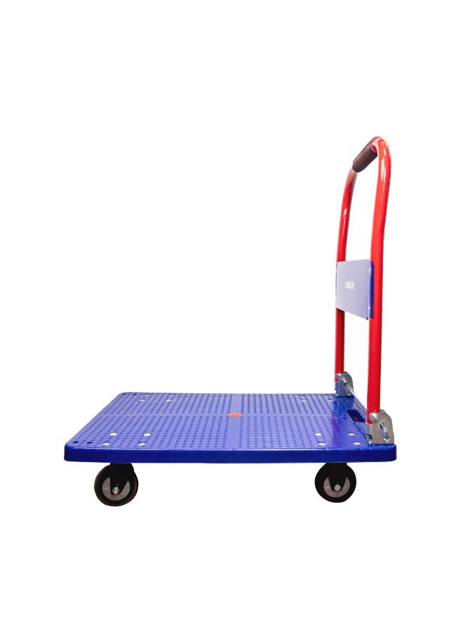 makute 200kg Foldable Platform Hand Truck, Heavy Duty Blue Trolley with Non-Slip Surface and Silent Wheels, Portable Push Cart for Warehouse and Home - MKFPHT10200 - Image 3