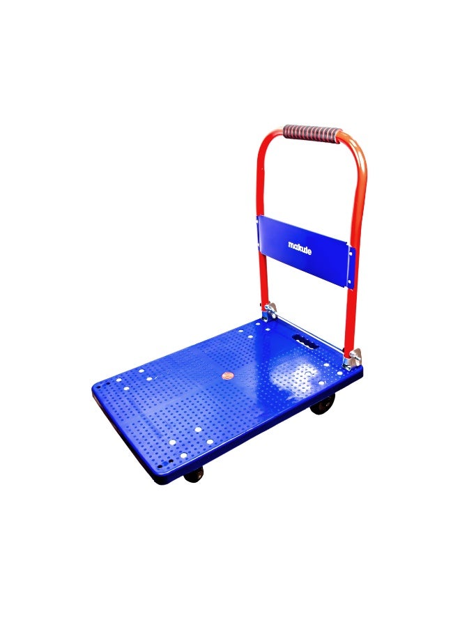 makute 200kg Foldable Platform Hand Truck, Heavy Duty Blue Trolley with Non-Slip Surface and Silent Wheels, Portable Push Cart for Warehouse and Home - MKFPHT10200 - Image 1