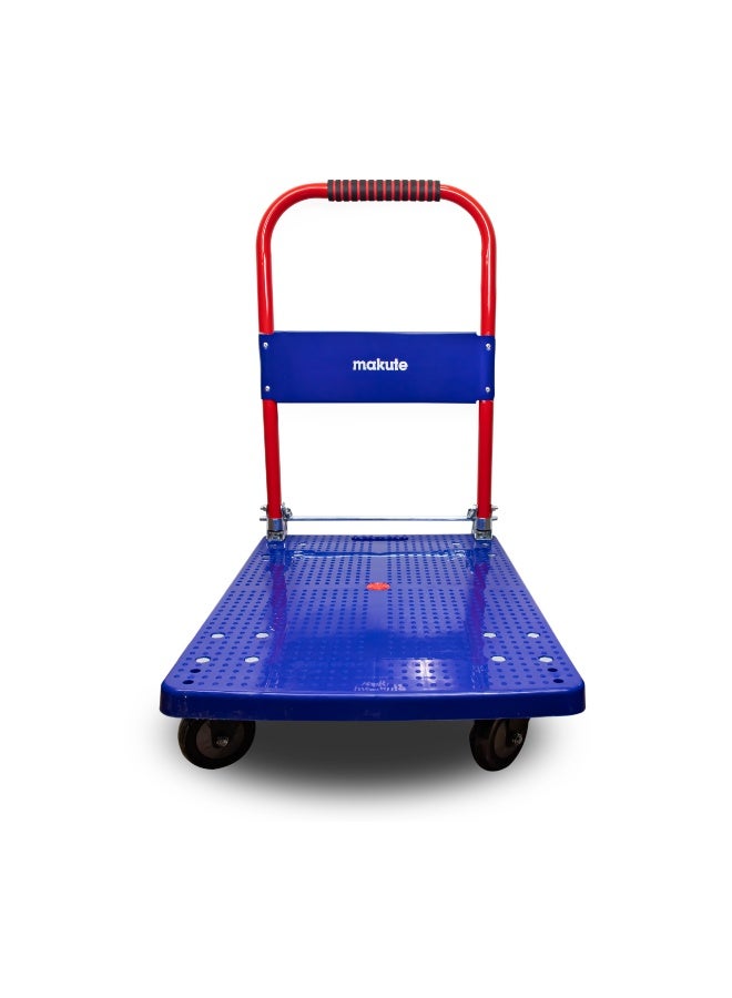 makute 200kg Foldable Platform Hand Truck, Heavy Duty Blue Trolley with Non-Slip Surface and Silent Wheels, Portable Push Cart for Warehouse and Home - MKFPHT10200 - Image 4