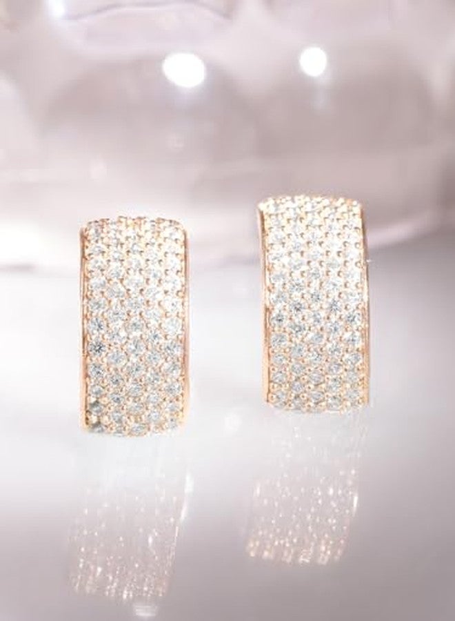 Rubans Womens 18K Rose Gold Plated Premium Pave Zirconia Studded Huggie Hoop Earring - Image 4