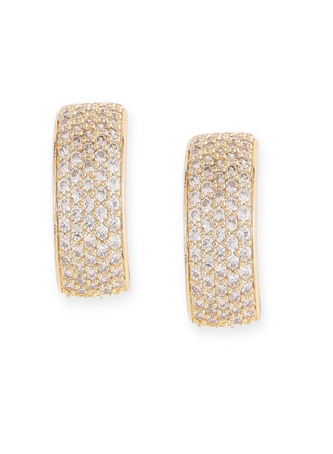 Rubans Womens 18K Rose Gold Plated Premium Pave Zirconia Studded Huggie Hoop Earring - Image 2