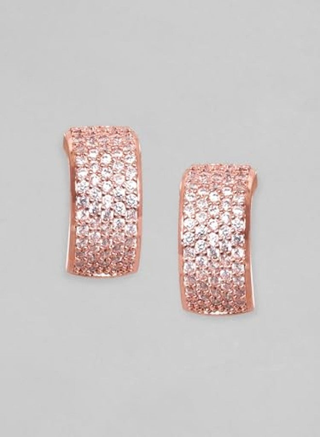 Rubans Womens 18K Rose Gold Plated Premium Pave Zirconia Studded Huggie Hoop Earring - Image 5