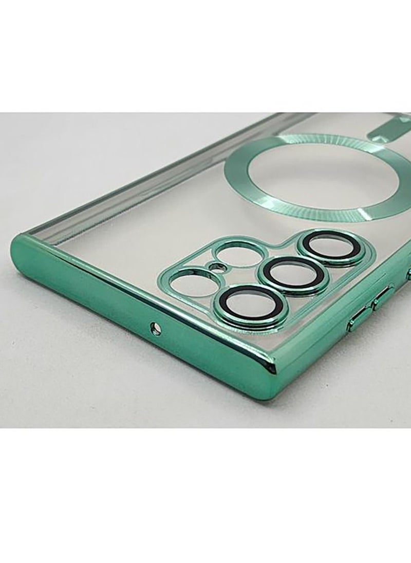 Generic - Samsung Galaxy S22 Ultra MagSafe Case With Colored Sides & Camera Protection-Clear / Green - Image 1